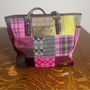 Coach Multicolor Patchwork Tote with Leather and Suede accents